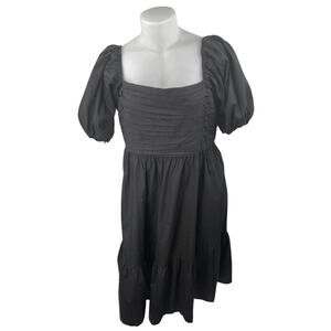 Abercrombie & Fitch Black Short Puff Sleeve Pleated Tiered A Line Midi Dress XXL